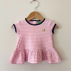 MASTERS GOLF EUC Girls Pink Striped Embroidered Logo Peplum Top